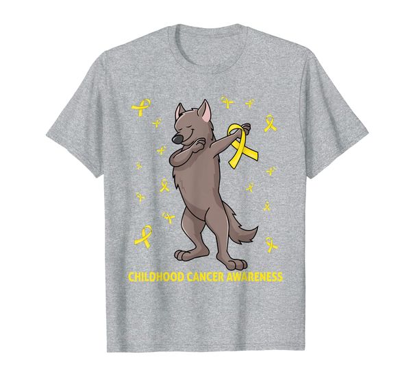 

Dabbing Wolf Gold Ribbon Childhood Cancer Awareness T-Shirt, Mainly pictures