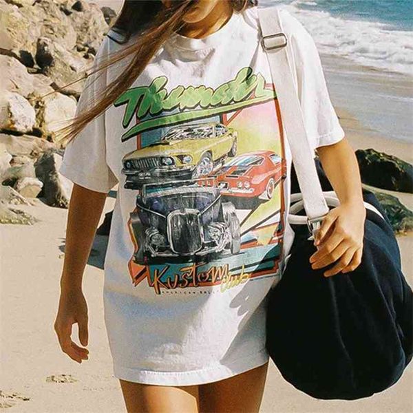

summer vintage graphic tees new print female o neck short sleeve cotton tshirt chic harajuku casual oversized women t shirt 210322, White