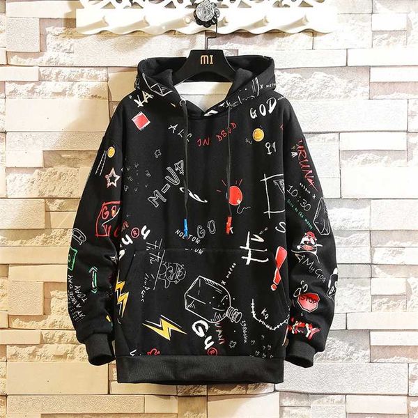 

autumn spring fashion sweatshirt men's black white hip hop long sleeve pullover hoodies sweatshirt clothes 211014