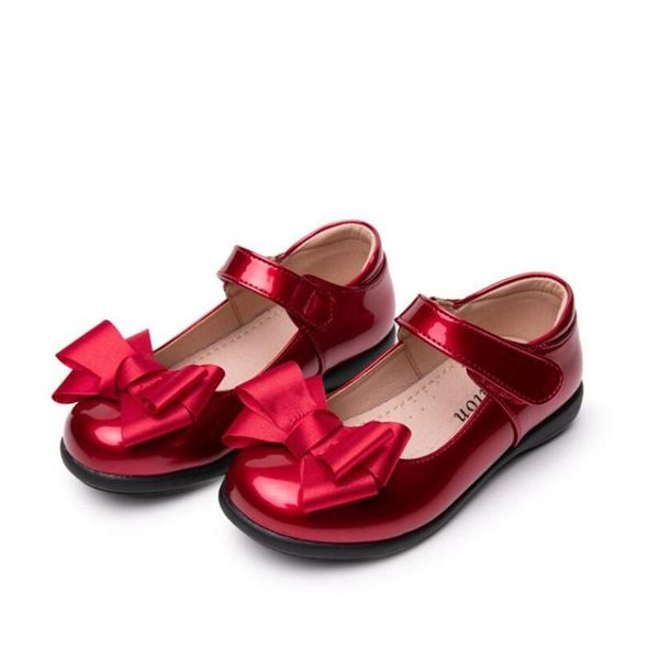 

spring autumn girls flats black red leather shoes student performance bow-knot children princess 01a flat, Black;grey