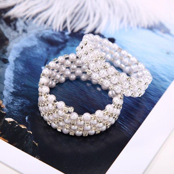 

vintage pearl multistrand stacked bangles for girls women beaded bracelet elegant girlfriend wife's birthday jewelry gift charm bracele, Golden;silver