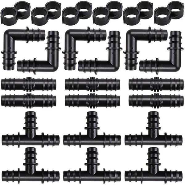 

watering equipments 20/50pcs micro drip irrigation connectors end plug tee elbow equal barb connector 16mm 20mm hose folding clip adapter