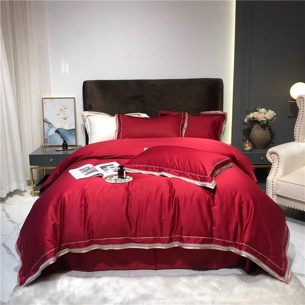 

luxury embroidered el bedding set premium soft silky egyptian cotton  king duvet cover fitted bed sheet pillowcases sets