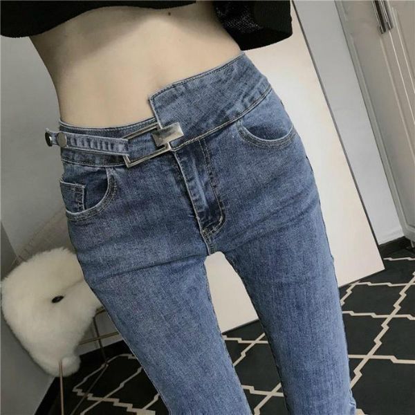 

spring summer jeans for women high waist woman blue stretch female washed denim skinny pencil pants women's
