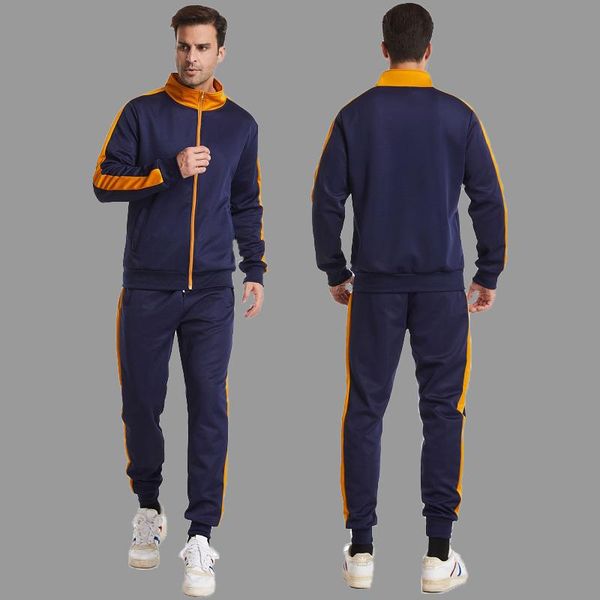 

men's tracksuits trend brand set 2021 spring and autumn zip stand collar splicing color jacket male baseball uniform student sports sui, Gray