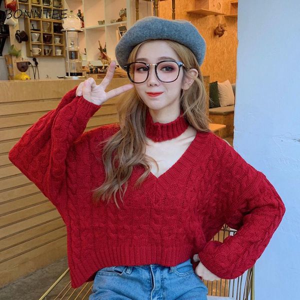 

women's sweaters crop women vintage fall fashion loose simple basic female sweater daily preppy long sleeve all-match womens knitwear, White;black