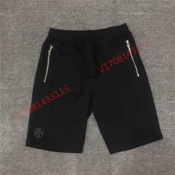 

embroidered chromehearts crosin leather cross double ch zipper casual shorts, White;black