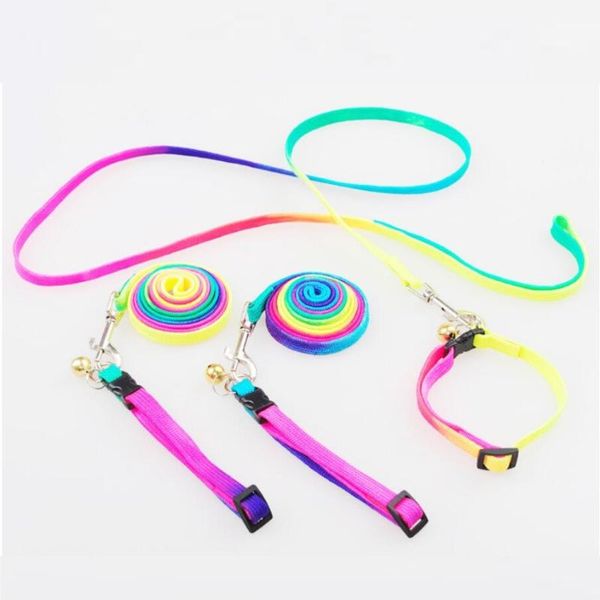 

dog collars & leashes 10pcs/lot rainbow colorful pet leash cat rope harness yy1101