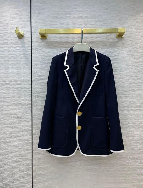 

women's suits & blazers dark blue coat women autumn 2021 fashion white edge slim office-lady long sleeve blazer, White;black