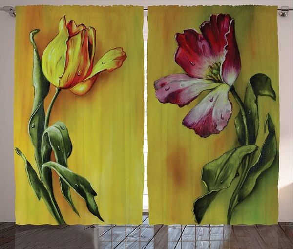 

curtain & drapes country curtains painting of curving tulips romantic dramatic blooming flower retro living room bedroom window