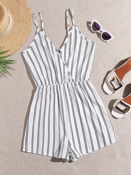 

striped surplice neck cami romper d5qa#, White