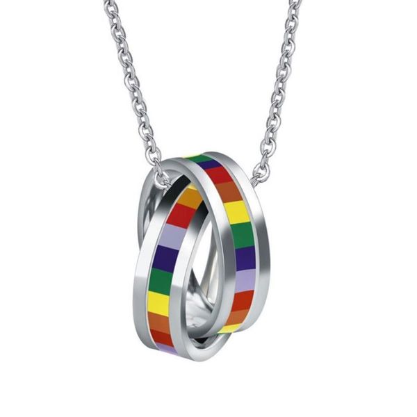 

pendant necklaces love pride gay lesbian flag rainbow double rings lovers necklack axyd, Silver