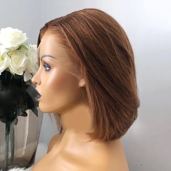 

lace wigs 13x4 #30 color bob wig 180% ombre front human hair for women brazilian remy pre plucked with baby, Black;brown
