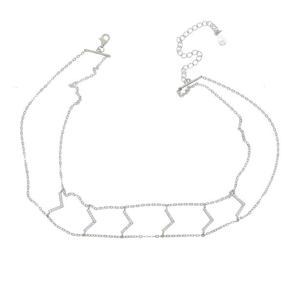 

multiple layers s925 fine silver pendant choker delicate necklace jewelry adjustable neck collar women statement cz v chokers, Golden;silver