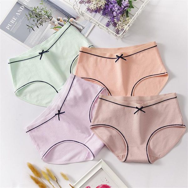 

women's panties cotton soft breathable women underwear cute bow girls briefs underpants solid mid waist panty comfort ladies lingerie, Black;pink