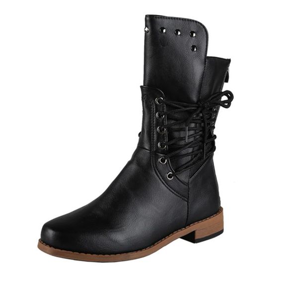 

boots mid-tube women 2021 autumn winter european american knight retro rivet plus size women's shoes, Black