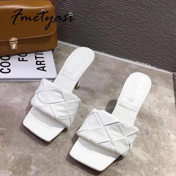 

sandals female weave thin heels pumps non slip high shoes sewing 2021 summer square toe breathable fashion, Black