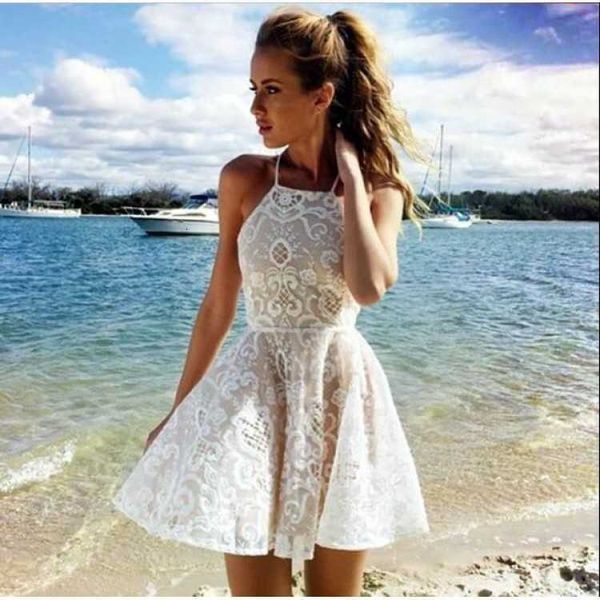 

luxury party evening dress summer 2021 sleevels halter short skirt, White;pink