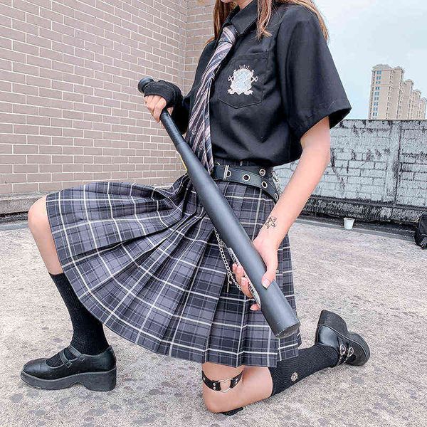 

qrwr new summer women skirts 2021 high waist girl's pleated skirt korean japanese style ladies sweet plaid mini skirts for women, Black