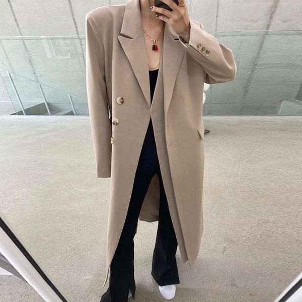 

women's suits & blazers [ewq] korean chic autumn winter suit collar double placket design loose knee length black coat women fashion 20, White;black