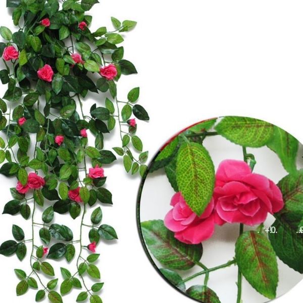 Newartificial Suspensão Rose Flores Party Jardim Decoração 7 Cores Eco-Amigável Folha Guirlanda Plantas Videira Folhas DIY EWB6734