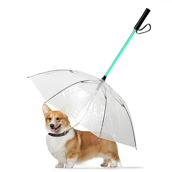 

dog apparel pet umbrella leash led transparent waterproof glowing handle for walk pets in rainy day