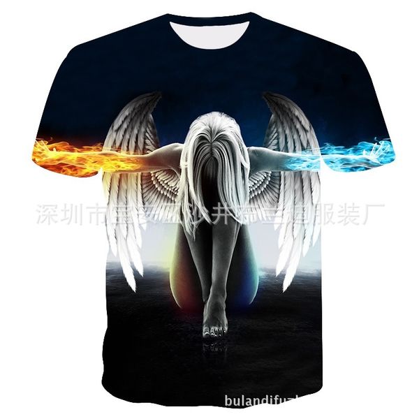 

men's casual 3d angel printed short sleeve t-shirt, White;black