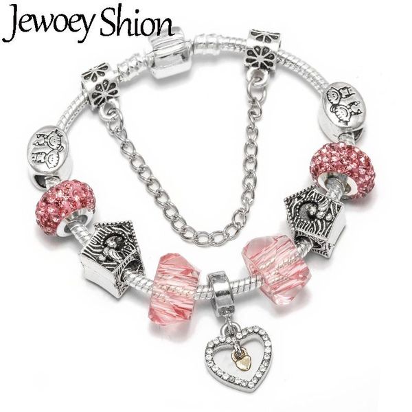 

jewoey shion silver plated snake chain charm bracelets with lovebirds beads fits brand pulsera jewelry gift for women, Golden;silver