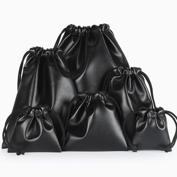 

gift wrap black pu leather drawstring bag waterproof storage bags charm jewelry candy cookie headphone packaging & pouches