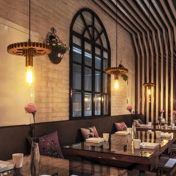 

pendant lamps american retro single head small chandelier personality nordic loft industrial wind gear cafe restaurant table lamp