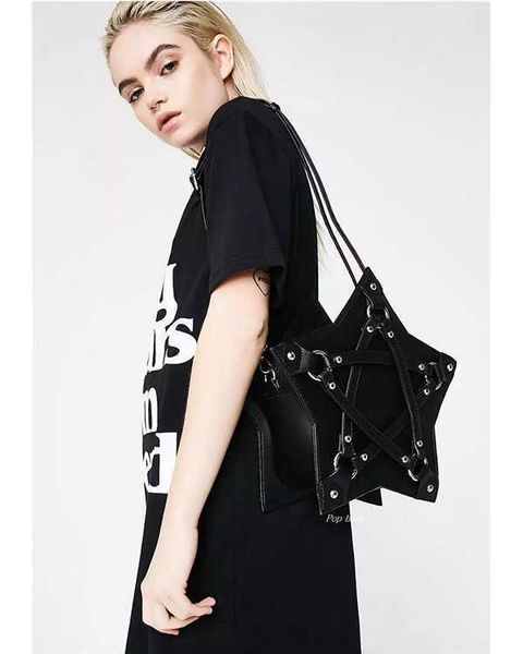 

dark gothic pentagram shoulder for women punk designer casual tote bag fashion retro purses and handbags pu leather 2021 c0601