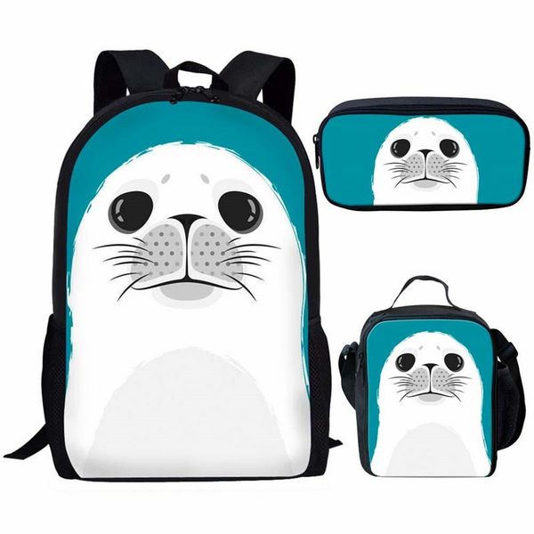 

school bags whereisart 3pcs/set primary cute animal seal printing book for teenage girls boys kawaii backpack children bag