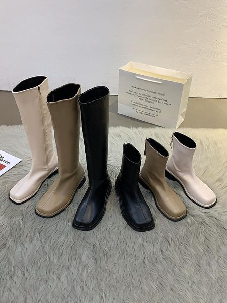 

boots shoes women's autumn boots-women thigh high heels luxury designer zipper ladies 2021 low over-the-knee fash, Black