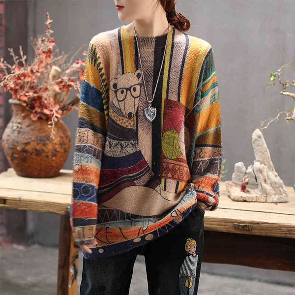 

jsq - women's cartoon printed loose long sve round neck sweater, winter, 2021, new 486456, White;black