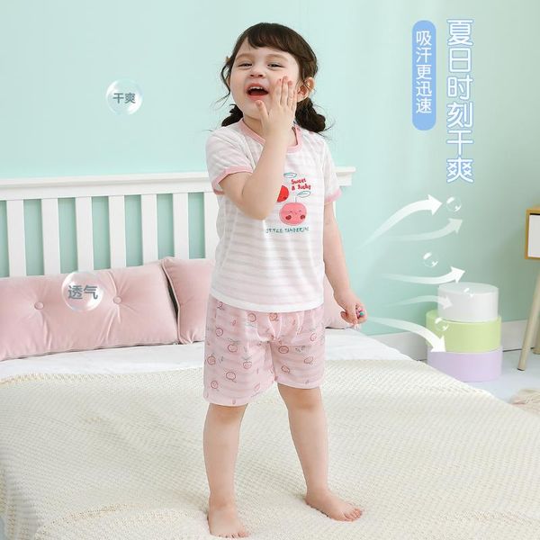

clothing sets 2021 kids boys girls summer cute cartoon o-neck short sleeve t-shirt with shorts toddler baby pajamas set, White