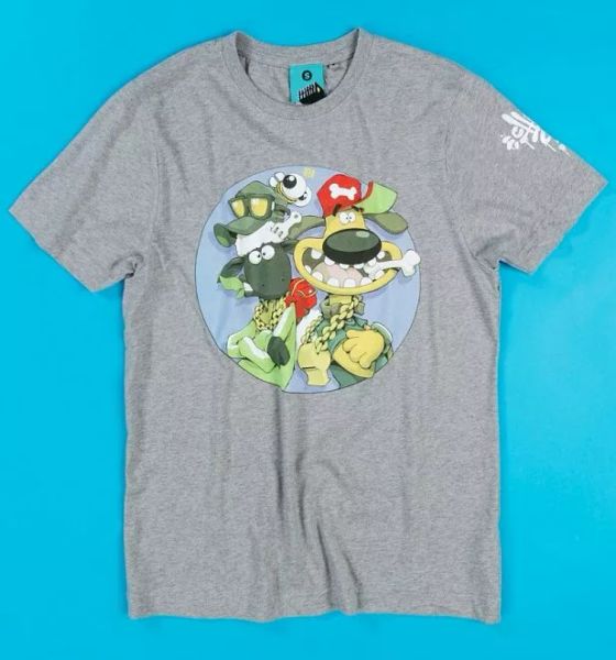 

official aardman x cheo shaun and bitzer charcoal organic t-shirt, White;black