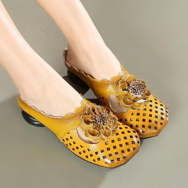 

dress shoes nice women sandals & flip flops female genuine leather summer handmade floral thick heels sandal fashion, Black