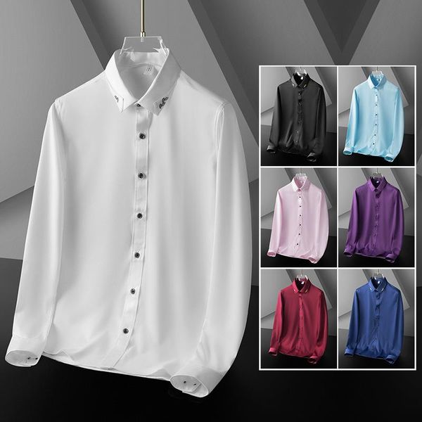 

men's dress shirts 2021 autumn fashion all-match pure color light business style korean simple trend long-sleeved shirt top, White;black