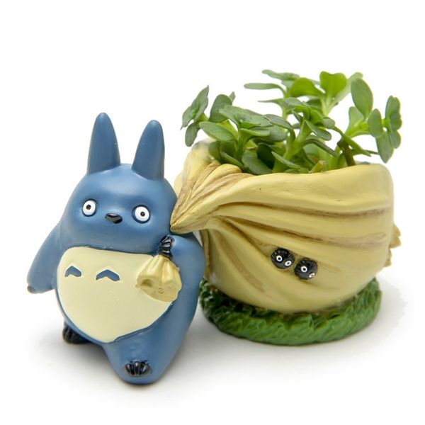 Resina Hayao Miyazaki Totoro Figurines Figurines Potenciômetro de Flores Ornamento Diminuição de Fadas Potted Garden Moss Gnome Decoração Crafts 210811