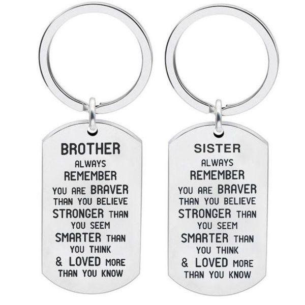 

keychains key chain ring letters sister brother remember you for men women sleutelhanger stainless steel keychain friends gift, Silver