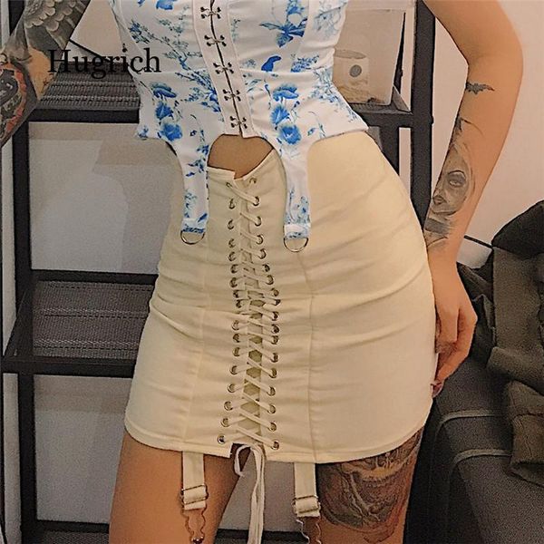 

vintage lace up black skirt gothic punk metal patchwork high waist women streetwear bodycon eyelet bandage skirts