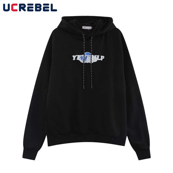 

men's long sleeved sweatshirt, street wear, casual, simple, loose, with embroidered letters, autumn, Black