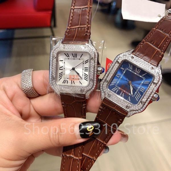 

wristwatches luxurious zircon quartz wristwatch sapphire glass clock geometric genuine leather watch women men roman number dial watches, Slivery;brown