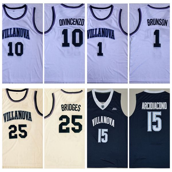 

mens villanova wildcats college basketball jerseys vintage 15 ryan arcidiacono 1 jalen brunson 10 donte divincenzo 25 mikal bridges shirts s, Black