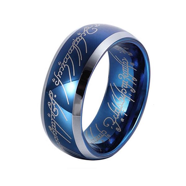 

Ring Tungsten Steel Blue Inner and Outer White Edge Men's Jewelry Straight, Silver