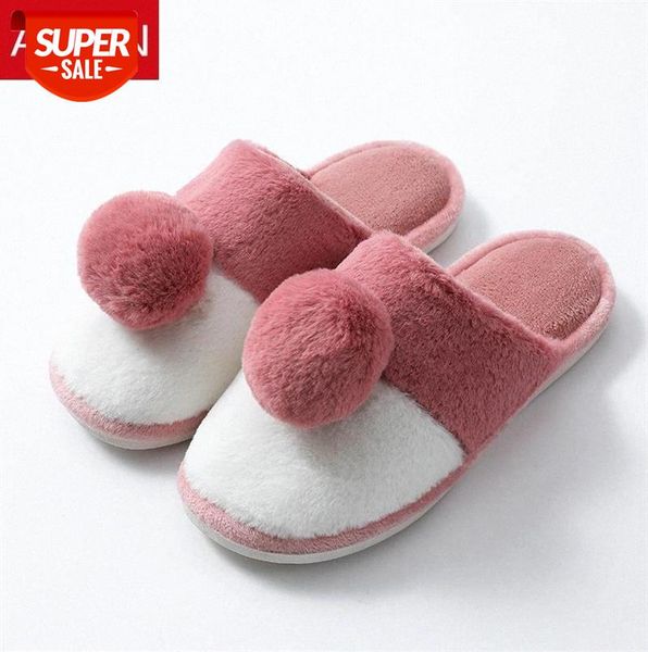

asifn women's winter faux fur slippers cute rabbit men thick bottom non-slip couple indoor bedroom sapato warm plush slippers #fn6q, Black