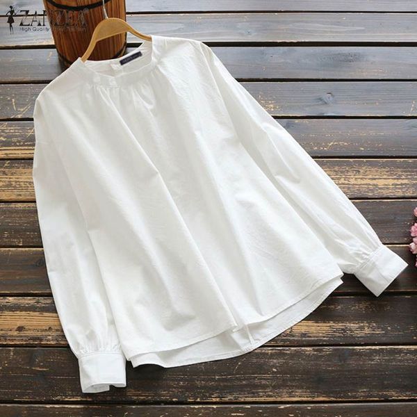 

blouses vintage women's blouse 2021 spring autumn cotton linen shirts oversized casual solid long sleeve female o-neck blusa, White
