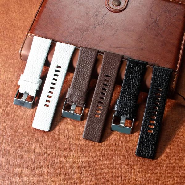 

watch bands genuine leather strap watchband 22/24/ 26 /27 /28 30mm litchi grain for band soft comfortable dz4386 bracelet, Black;brown