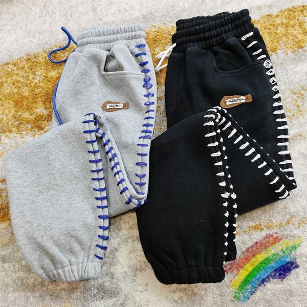 

pants ader error men women blue side needlework lounge adererror pants cosmos leather fabric patch trousers, Black