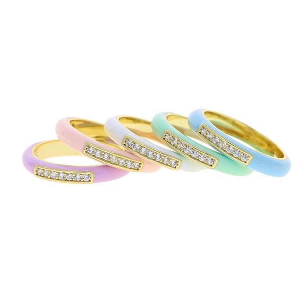 

wedding rings pastel enamel with 5a cubic zirconia gold color finger band candy colorful women girl cz eternity ring, Slivery;golden
